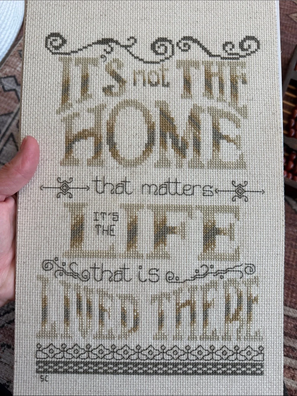 Vintage Handmade Cross-Stitch Cottagecore Home Art.